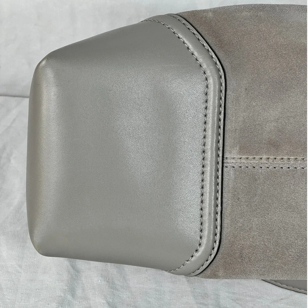 Michael Kors Handbag Gray Taupe Suede Leather Hobo Shoulder‎ Bag Silver MK Logo